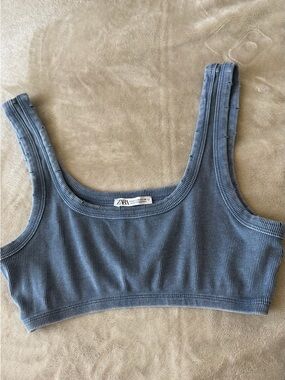 Zara Ribbed Crop Tank in Dusty Blue-Grey